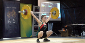 Stephanie Pickrell of the Weightlifting Academy of Sport snatches 56Kg at the Australian Championships 2017