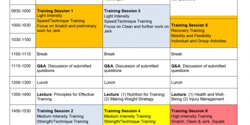 Image of Timetable for Intensive Training Camp for Weightlifting in Hobart